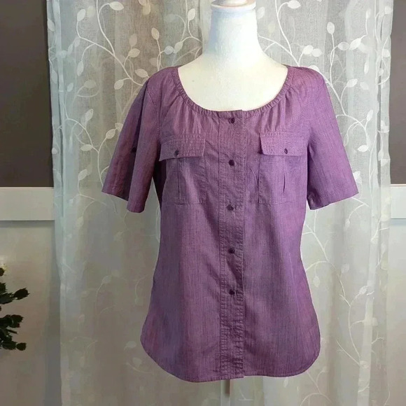 Eddie Bauer 100% Cotton Purple Short Sleeve Button Down Shirt, Size M - Picture 1 of 7